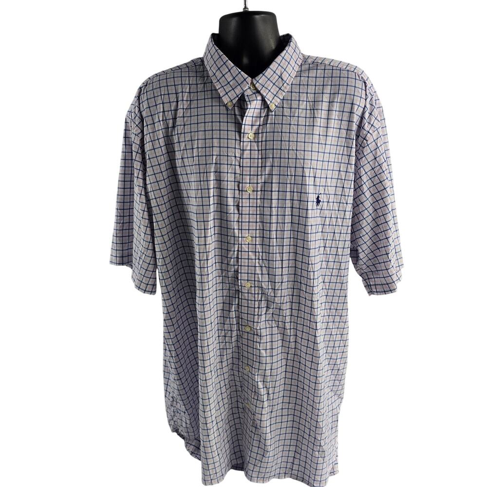 Polo Ralph Lauren short sleeve button down‎ shirt 3LT mens performance pink blue